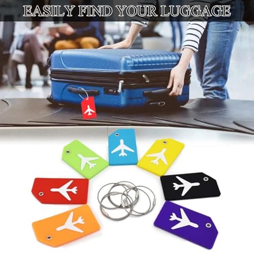 7 Pack Silicone Luggage Tag for Suitcases with Name ID Card, TSA Approved, Privacy Protection Travel Suitcase Tags (Multicolor) 7