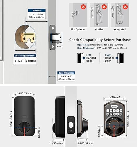 TEEHO TE002 Fingerprint Door Lock - Keyless Entry Electronic Keypad Deadbolt with 2 Backup Keys - Auto Lock - Easy Installation - Smart Locks for Front Door - Oil-Rubbed Bronze 6