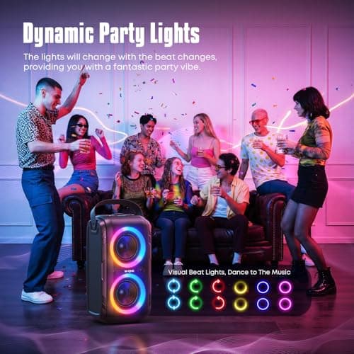 W-KING Party Bluetooth Speaker Boom Box, 180W Max Big Large Loudest Wireless Outdoor Portable Speaker 4 Drivers with 2*4.04'' Subwoofer, 80W HD Huge 105dB Pulse Natur Deep Bass, IPX5/24H/EQ/USB/TF/AUX 8