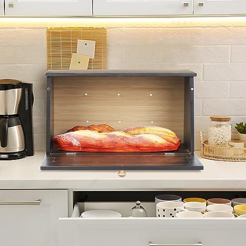 HOMEKOKO Large Wood Bread Box for Kitchen Counter, Retro Design Single Layer Bamboo Large Capacity Food Storage Bin (Vintage Black) 7