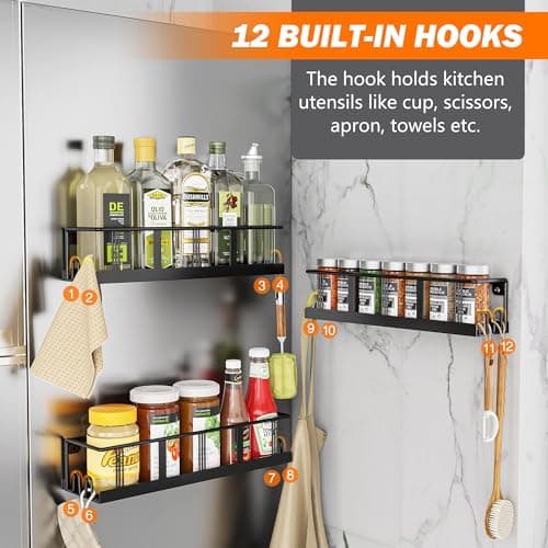 Bunoxea Spice Rack Wall Mounted 3 Pack, Space-Saving Spice Organizer for Spice Jars and Seasonings,Screw or Adhesive Hanging Spice Rack Organizer for Your Kitchen Cabinet,or Pantry Door 5