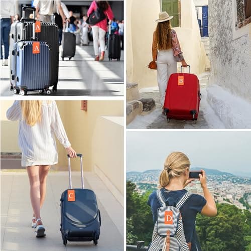 Gostwo 2 Pack Luggage Tags for Suitcases, 26 Initial Letter Travel Luggage Baggage Identification Labels ID Tag Fully Bendable Tags with Stainless Steel Loop (Orange) (Letter A) 5