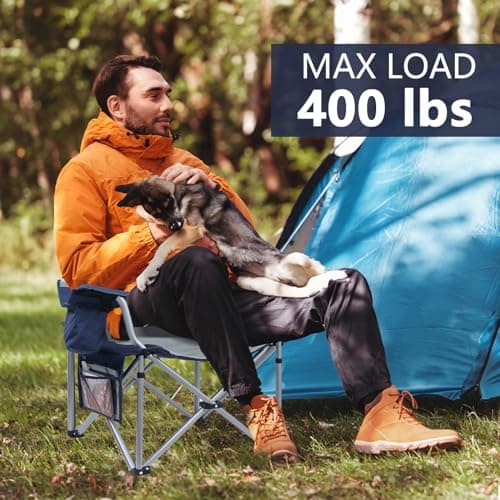 Yestomo Oversized Camping Chairs for Adults with Lumbar Support, Padded Camping Chair with Storage Pocket, Folding Chairs for Outside with Cup Holder Support to 400LBS 4