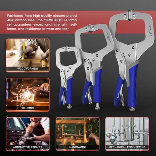 YESWELDER C-Clamp Set of 3 Sizes (6, 9, 11 inches) - Robust Design, Heat-Treated Jaws, Chrome-Plated Alloy Steel for Reliable Home or Workshop Use 5