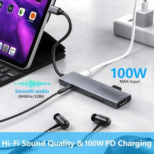 USB C HUB for iPad Pro 9-in-1 Adapter iPad Pro M4 M2 M1 13 12.9 11 inch iPad Air 5 4 Docking Station with 4K HDMI, USB-C PD, SD/TF Card Reader, USB 3.0, 3.5mm Headphone Jack, Type C Data, iPad mini 6 6