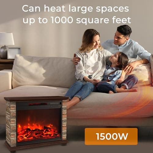 LifeSmart Electric Fireplace Heater w/ 3 Heating Elements, 1500W, Faux Stone & Oak Wood - Mounted Indoor Infrared Heater for Home, Bedroom, and Living Room 7