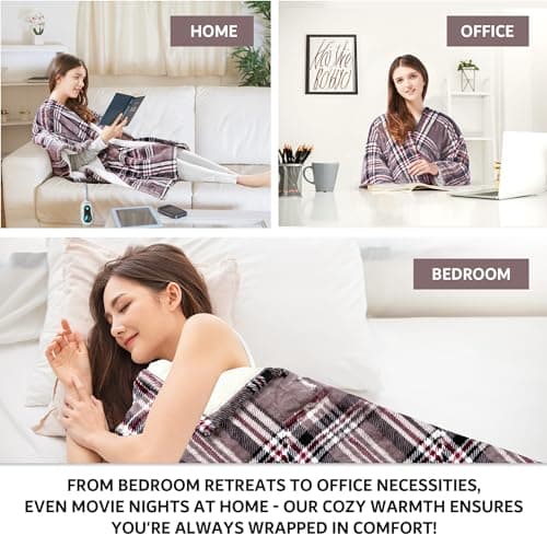 Beautyrest Wearable Electric Poncho Wrap Blanket, Ultra Soft Sherpa & Berber Fleece Heated Throw, UL Certified & Oeko-TEX, 3 Heat Settings & 2 Hour Auto Shutoff, Gift-Ready, 50" x 64", Grey Plaid 3