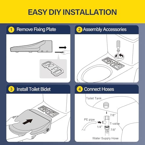 Aquonderful Bidet Toilet Seat, Round, Smart Unlimited Warm Water, Electronic Heated Toilet Seat with Remote Control, Turbo Wash, Dryer, Rear and Front Wash, Slow Closes, Night Light, White, 102DS-W 8
