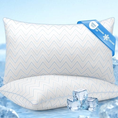 DIORIS Cooling Pillows Queen Size Set of 2 - Luxury Hotel Collection Bed Pillows for Sleeping, Breathable Medium Firm Down Alternative Microfiber Filled Pillows for Back, Stomach Sleepers