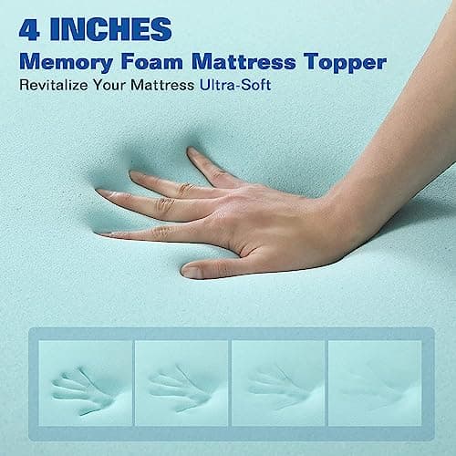 4 Inch Mattress Topper Memory Foam Queen Size Gel Mattress Pad Cover with 18" Deep Pocket for Back Pain Bed Topper with Removable Cover 5