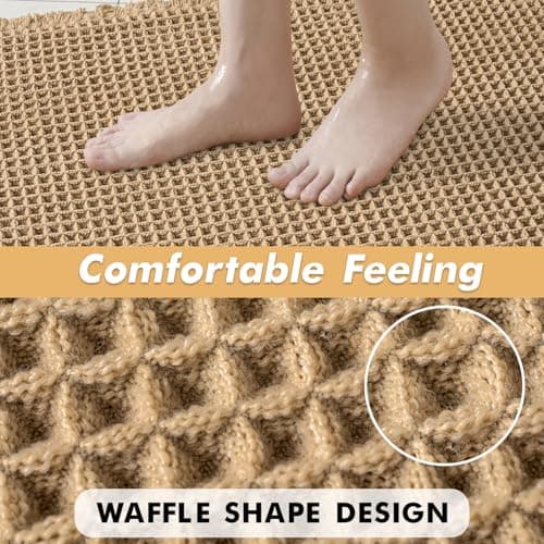 MIULEE Set of 2 Waffle Bathroom Rugs, Boho Bath Rugs Non Slip Washable, Super Absorbent Bath Mats, Ultra Soft Rubber Backed Shower Mats for Bathroom Floor, Tub and Shower, Brown, 18x30 Inch 5