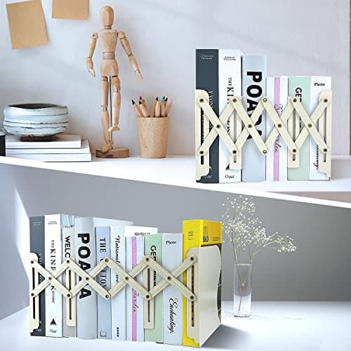 Adjustable Bookends, 19 inches 2 Dividers Heavy Duty Metal Book Holders, Book Storage Rack, Desk Organizer Magazine File Holder for Office, School, Bookstore and Home, Beige 7