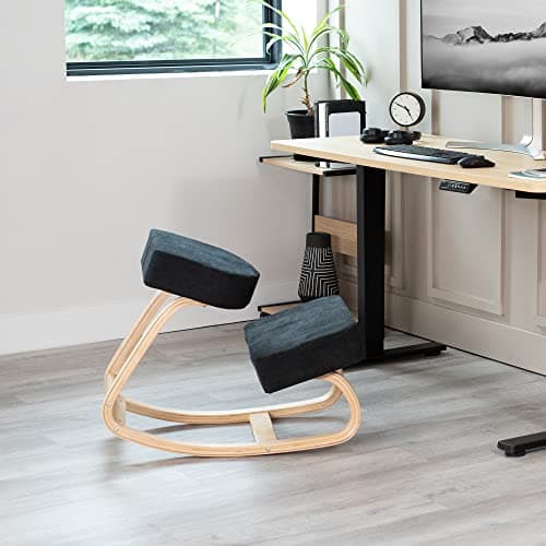 VIVO Wooden Rocking Kneeling Chair, Ergonomic Home Office Stool Posture Seat, Thick Black Cushions, Light Wood Frame, CHAIR-K04R 8
