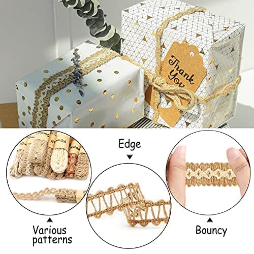 VGOODALL 9 Rolls Jute Ribbons Lace Craft Ribbon 18 Meters for Crafts Wraping Gifts Party Holiday and Rustic Wedding Decorations 5