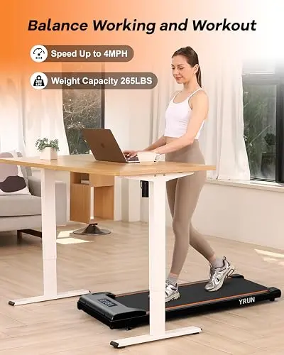 YRUN Walking Pad Under Desk Treadmill for Home and Office, Portable Small Treadmill 2.5HP Super Quiet Brushless Motorized Walking Jogging Running Machine with Remote Control 5