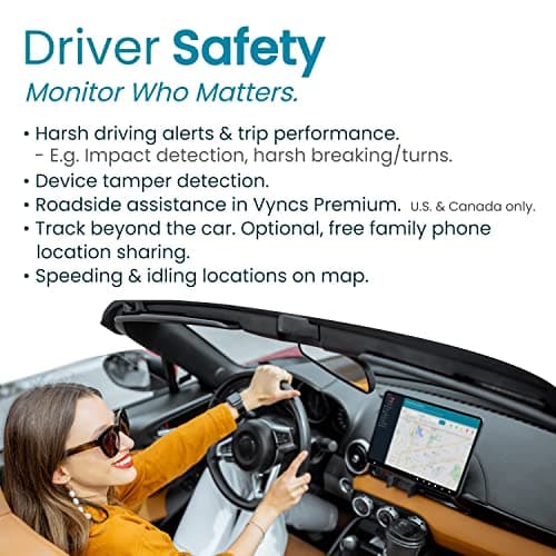 Vyncs - GPS Tracker for Vehicles, [No Monthly Fee], 4G LTE, Vehicle Location, Trip History, Driving Alerts, GeoFence, Fuel Economy, OBD Fault Codes, USA-Developed, Family or Fleets 4