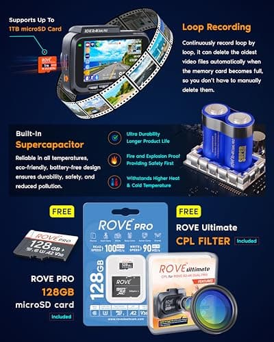 ROVE R2-4K Dual PRO Dash Cam Front and Rear, True 4K+2K Dash Camera for Cars, STARVIS 2 IMX678 + IMX675 Sensors, Free 128GB Card + CPL, WiFi 6 - up to 30MB/s Download Speed, 3" IPS, 24Hr Parking Mode 9