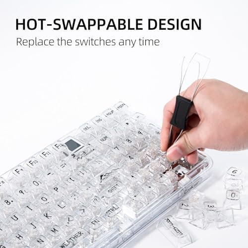 CoolKiller CK75 Transparent Mechanical Keyboard, Rechargeable Wireless Gaming Keyboard with RGB Backlit, Hot Swappable, Gasket Structures for Windows/Mac, 75% Design (White, Ice Tactile Switches) 6