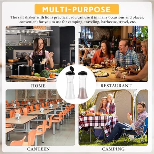 Baderke 2 Set Plastic Salt and Pepper Shakers Hourglass Salt and Pepper Shakers with Lids Large Covered for Camping Outdoor Lunch Home Kitchen Restaurant(Black) 7