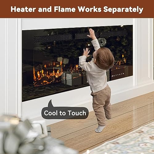 50 Inch Electric Fireplace Wall Mounted and Recessed LED Fireplace with Remote Control 8h Timer, 12 Flames,Touch Screen, in-Wall Fireplace Heater with Log & Crystal Hearth for Living Room 7
