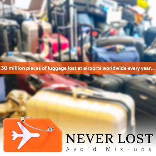 5 Pack Silicone Luggage Tag for Suitcases with Stainless Loop, TSA Approved, Privacy Protection Travel Essentials Bag Tags by Gostwo, Orange 5