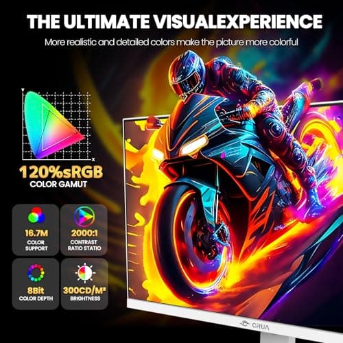 CRUA 27” Gaming Monitor, IPS UHD 3840x2160 4K 160Hz / FHD 320Hz Dual Mode White Computer Monitor, Rotating/Pivot & Height-Adjustable, AMD FreeSync, Built-in Speakers, PIP/PBP, HDMI 2.1 & DP 1.4 5
