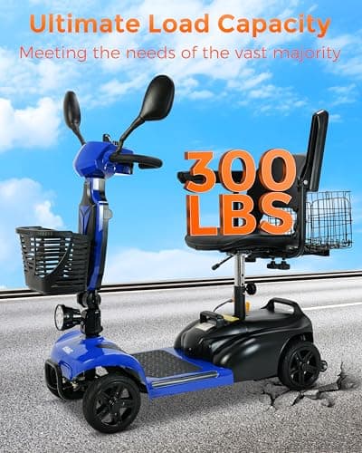 MOVEMAGIC 30 Miles Long Range 4 Wheel Electric Mobility Scooter, Foldable Travel Scooter for Adults with 350W Motor, 300 lb Capacity, 720Wh Battery, Dual Baskets (Blue, Modern Style) 8