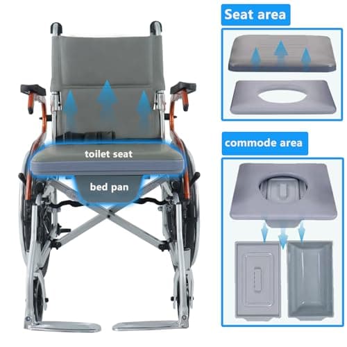 Folding Travel Shower Wheelchair | No Tools Required | 4-in-1 Bedside Commode Bathroom Chair | Flip Footrests | Perfect for Travel Use Black 7