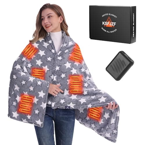 KSFJZF Heated Blanket, Cordless Portable Heated Throw Blanket, Battery Operated Heating Blanket with Rechargeable 20000mAh Power Bank, 59" x 35.5" Electric Heated Shawl, 3​​ Fast-Heating Levels (Navy)