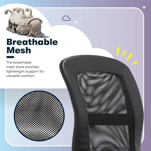 Serta Essential Armless TaskChair, Small Desk Chairs with Wheels, Breathable Mesh Back and Faux Leather, Quality Foam Cushion Seat for Comfort, Minimal Design for Vanity Table, Black 5