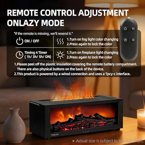 TMEHM Fireplace Flame Air Diffuser Humidifier,7 Colors Aromatherapy Essential Oil Diffuser,Ultrasonic Aroma Humidifier with Timer for Home,Bedroom,Office,Yoga (Black, L) 6