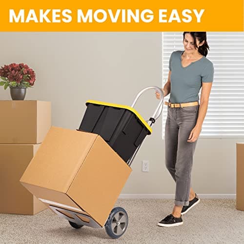 HaulPro Heavy Duty Hand Truck with Vertical Loop Handle - Aluminum Dolly Cart for Moving - 500 Pound Capacity - 10" Rubber Wheels - 52.25" H x 17.5" W with 17.75" x 9.5" Diecast Nose Plate 5