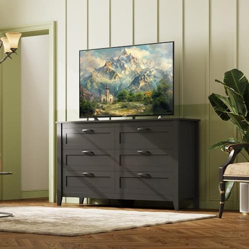 WLIVE Black Dresser for Bedroom, 6 Drawer Wood Dresser with Metal Handle, Large Double Wooden Chest of Drawers for Living Room, Hallway, Closet 5