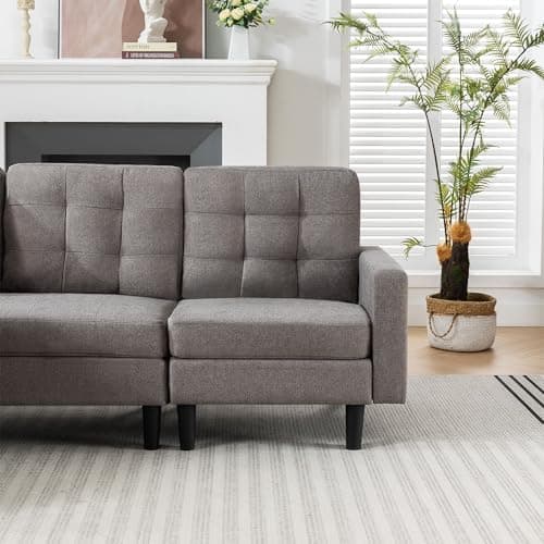 VECELO Convertible Sectional Sofa, Modern Linen Fabric L-Shaped Couch with Reversible Chaise for Living Room/Apartment/Office, Grey 5