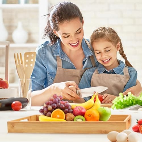 Krismax Serving Tray with Handles, Bamboo Breakfast Tray Wooden Trays Decorative Serving Platter for Eating, Working, Storing, Used in Bedroom, Kitchen, Living Room, Bathroom, Hospital and Outdoors 7