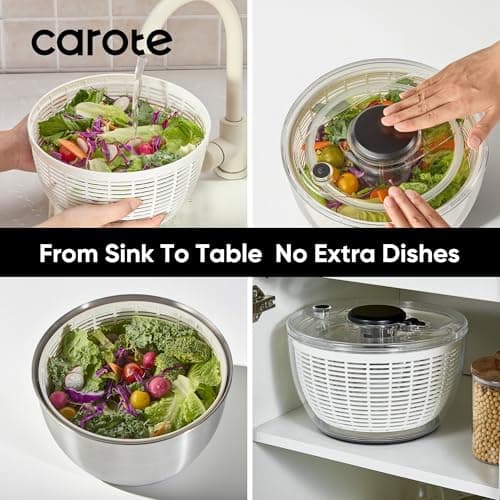 CAROTE 6.4 Qt Salad Spinner Large Lettuce Spinner Plastic Vegetable Fruit Washer, Vegetable Cleaner Salad Cleaner Lettuce Washer, Non-Slip Base, BPA-Free 5