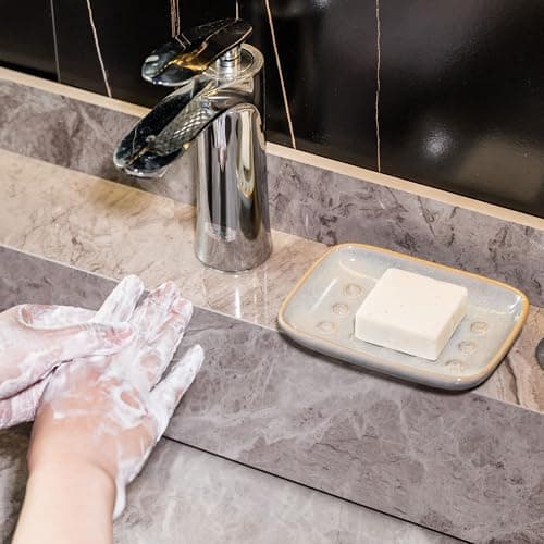 Soap Dish for Shower, Ceramic Soap Dish for Large Soap Bars, Non-Slip Soap Holder & Saver Tray with Floating Point Design for Bathroom, Shower, Kitchen Sink, Save Soap Loss 5