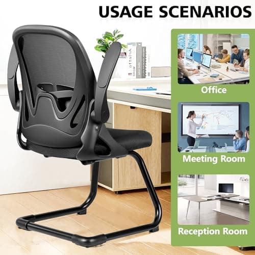 Primy Waiting Room Chairs with Flip Up Arms and Adjustable Lumbar Support, Office Guest Chairs & Reception Chairs for Conference Room, Breathable Mesh Black Desk Chair No Wheels for Guest and Elderly 7