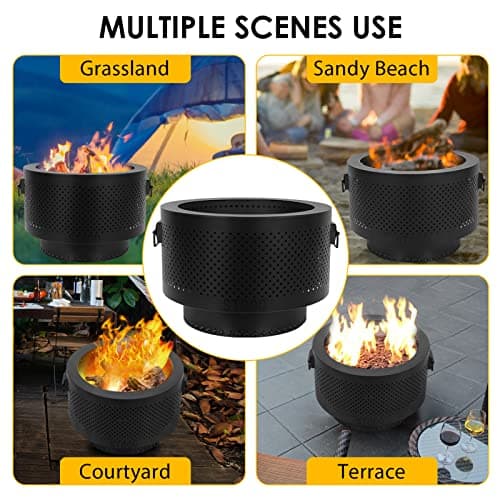 STBoo Smokeless Fire Pits for Outside with Portable Carrying Storage Bag, 20x14 Inch Firepits Outdoor Wood Burning, Low Smoke Outdoor Fireplace for Bonfire Picnic Backyard Cooking on Beach, Black, L 7