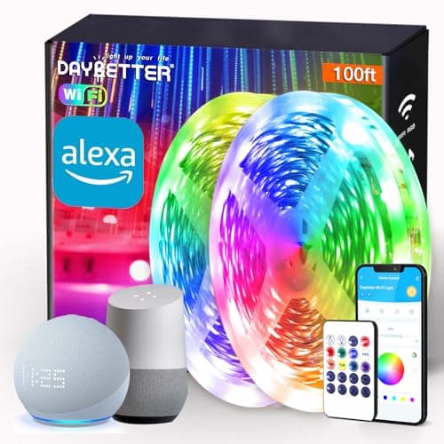 DAYBETTER Smart WiFi Led Lights 100ft - Led Strip Lights Work with Alexa and Google Assistant RGB Strip Lighting Music Sync Color Changing with App Voice Remote Control for Room Bedroom Decor 50ft*2
