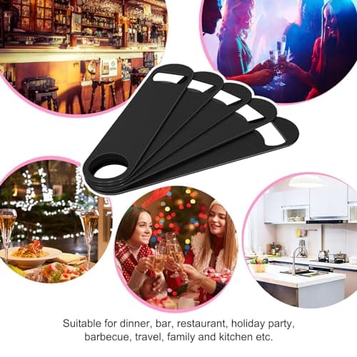 WEGAZ-5 Pack 7inch Black Stainless Steel Flat Beer Bottle Opener,Stainless Steel 6