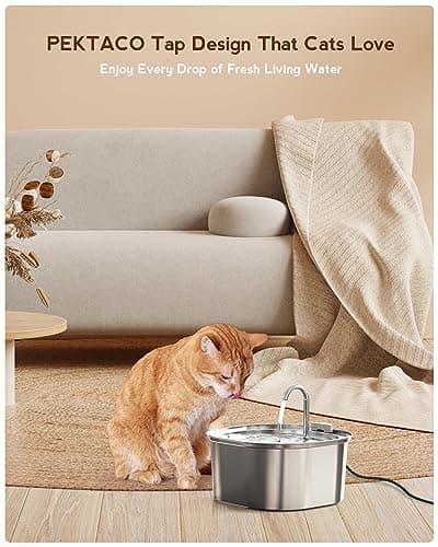 PEKTACO Cat Water Fountain, Pet Water Fountain Dog Water Dispenser Drinking Fountain, 3.2L/108oz Stainless Steel Water Fountain for Cats Indoor 6