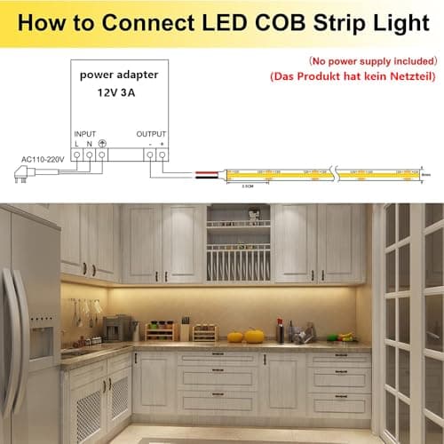 TOPAI 12V COB LED Strip Light 3000K Warm White Waterproof IP65 480LEDs/M Super Bright 4000Lm CRI>90 16.4ft/5M Dotless High Density Cuttable Flexible for Cabinet Home DIY Lighting Projects 7