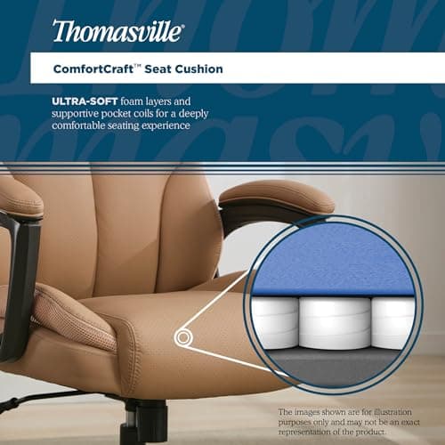 Thomasville Danvers Big & Tall Office Chair, Ergonomic High-Back and Contoured Lumbar Support, Supportive ComfortCraft Seat Cushion Technology, Breathable Vegan Leather with Padded Armrests, Tan 6