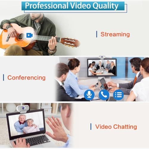 HZQDLN Webcam for PC, HD 1080P Webcam with Microphone, 110° Wide Angle USB Plug & Play - Noise Canceling for Video Calls, Streaming, Gaming - Built-in Privacy Shutter & Tripod 6