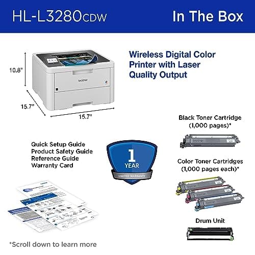 Brother HL-L3280CDW Wireless Compact Digital Color Printer with Laser Quality Output, Duplex, Mobile Printing & Ethernet | Includes 2 Month Refresh Subscription Trial¹,Works with Alexa 7