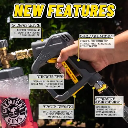 Chemical Guys Snubby Pressure Washer Gun with Foam Cannon Attachment - Short Handle for Gas and Electric Pressure Washers, Foam Sprayer Ideal for Car Washing, Detailing, and Home Cleaning Projects 6