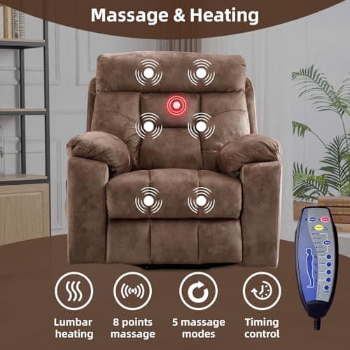 CANMOV Large Power Lift Recliner Chair with Massage and Heat for Elderly Big and Tall People, Overstuffed Wide Recliners with 2 Cup Holders, Side Pocket and USB Port, Camel 5
