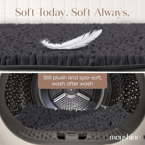 MAYSHINE Plush Shaggy Chenille Bath Mat | Extra Soft, Super Absorbent, Non-Slip Bathroom Rug | Fluffy Microfiber, Area Rug Sets for Bathroom Floor, Kitchen, Living Room | 23"x14" | Charcoal Gray 5