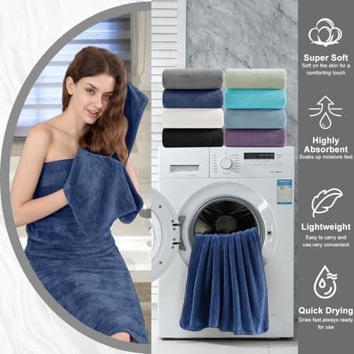 8 Piece Bath Towel Set Navy |2 Oversized Large Bath Sheet,2 Hand Towels,4 Washcloths| Ultra Soft Cozy Bath Towel Set for Bathroom Hotel Gym Spa,Highly Absorbent & Quick Dry Bathroom Towel Collections 8